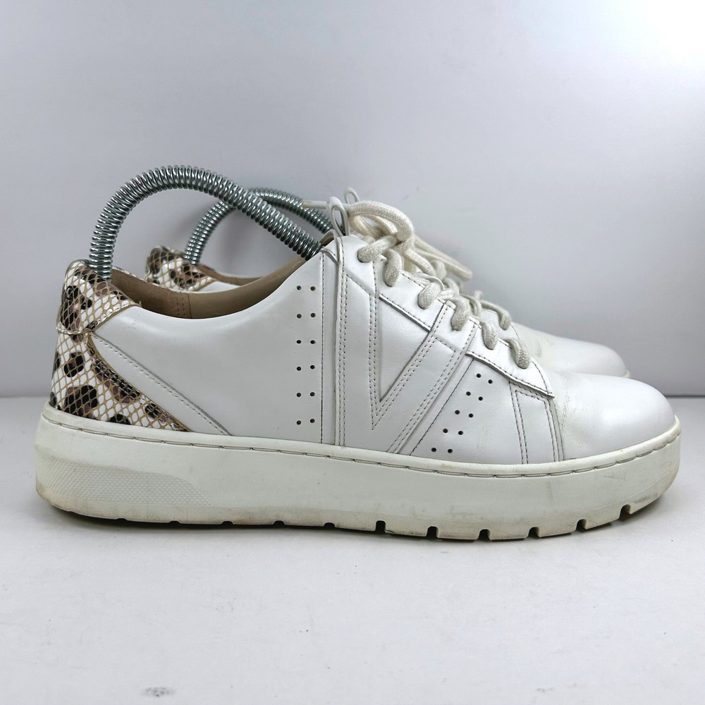Vionic White Leather Snakeskin Heel Platform Sneakers Womens 7.5 Lace Up Shoes